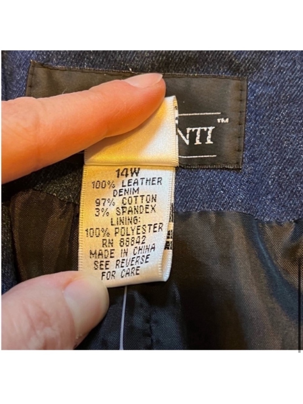 New Via Accenti blue denim black leather vintage jacket button closure size 14W - Picture 8 of 9